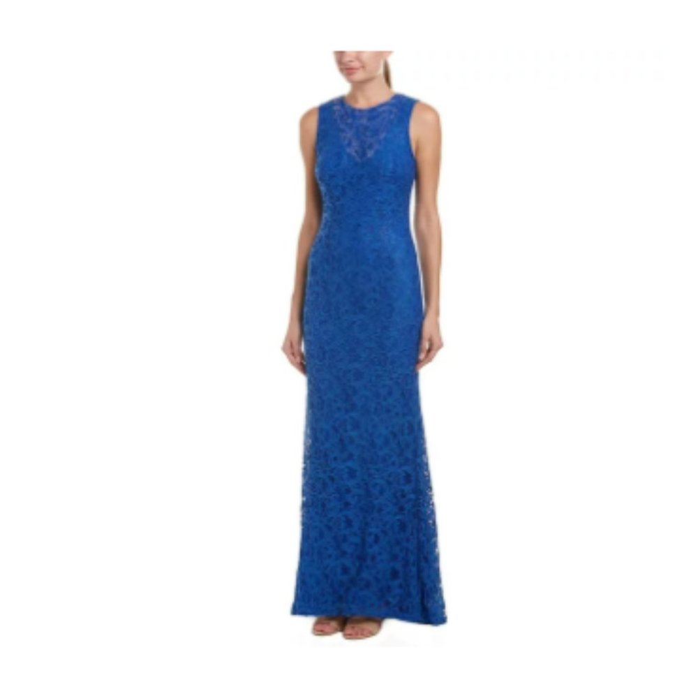 Blue Long Maxi Party Dress Sleeveless Lace Crochet